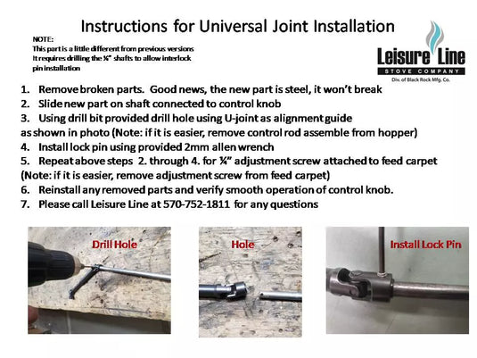 Leisure Line Coal Stove-- Replacement Old Style U-Joint Assembly LL#1231