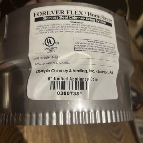 6” olympia forever flex / homesaver chimney/NECS liner appliance connector SA6-R