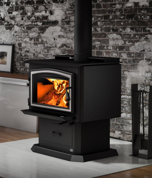 Osburn 2000 Wood Stove w/ Pedestal, Nickel Door & Blower *30% Tax Credit!*