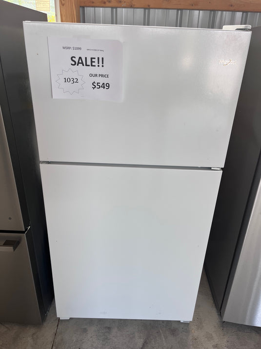 #1032- Whirlpool 33" Top Freezer Refrigerator (White)