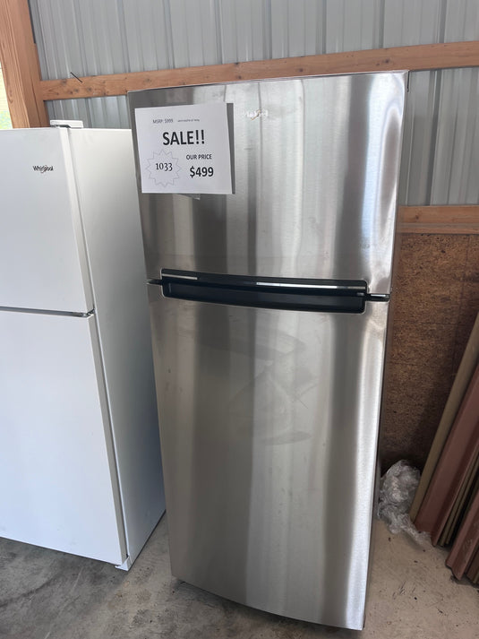 #1033- Whirlpool 28" 17.6cuft Top Freezer Refrigerator (Stainless Steel)