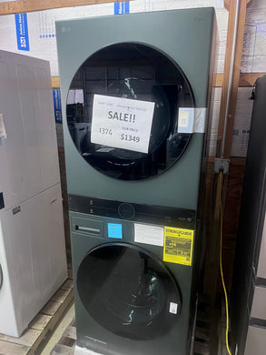 #1374- LG - 4.5 Cu. Ft. HE Smart Front Load Washer and 7.4 Cu. Ft. Electric Dryer WashTower with Steam and Built-In Intelligence - Nature Green