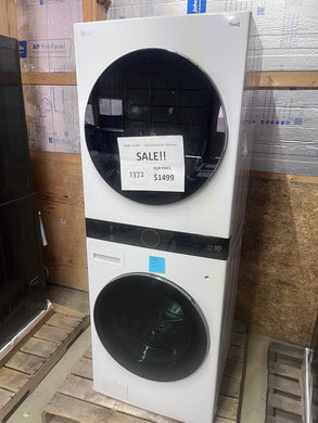 #1372- LG - 5.0 Cu. Ft. HE Smart Front Load Washer and 7.8 Cu. Ft. Electric Dryer WashTower with Steam and Ventless Heat Pump Tech - White
