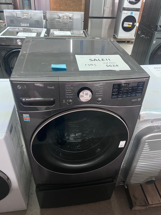 #1385- LG - 4.5 Cu. Ft. High-Efficiency Stackable Smart Front Load Washer with Steam and Built-In Intelligence - Black Steel