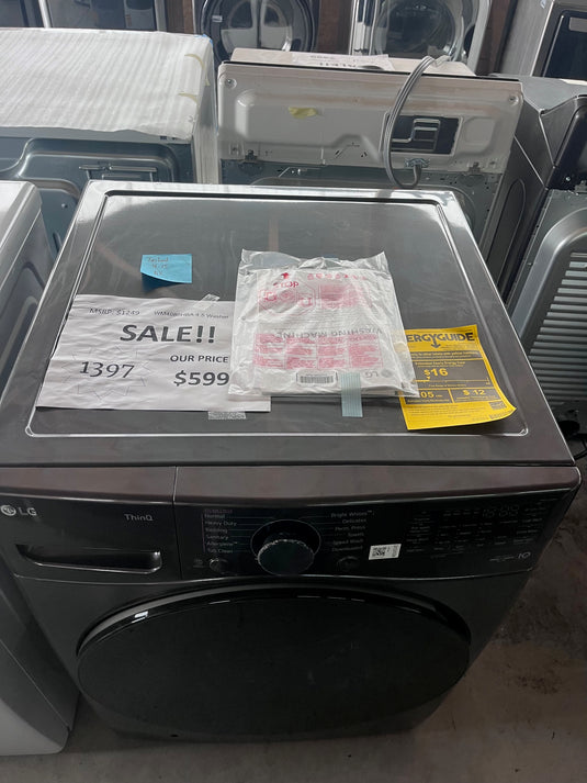 #1397- LG - 4.5 Cu. Ft. High-Efficiency Stackable Smart Front Load Washer with Steam and Built-In Intelligence - Black Steel