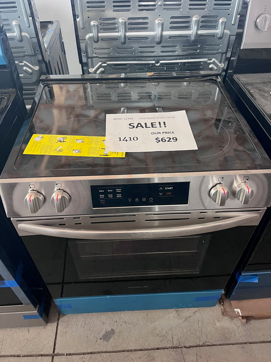 #1410- Frigidaire 30-in Glass Top 5 burners 5.3-cu ft Slide-In Electric Range Stainless steel )