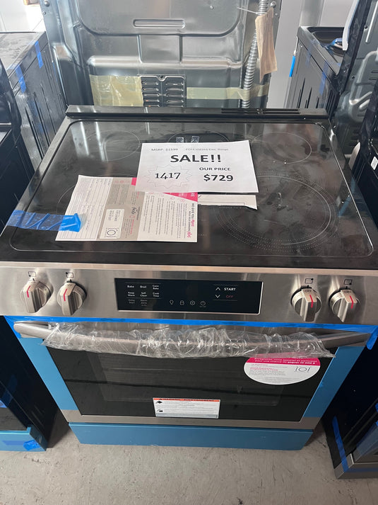 #1417- Frigidaire 30-in Glass Top 5 burners 5.3-cu ft Convection Oven Slide-In Electric Range Stainless steel )