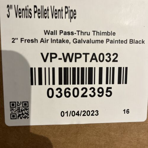 VP-WPTA032 3” ventis pellet vent pipe, wall pass thru thimble w/ 2” fresh air